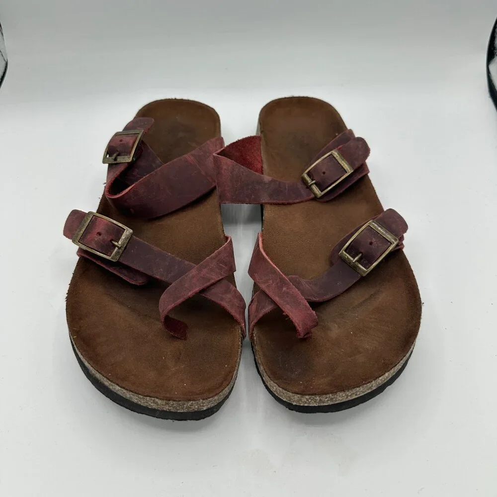 White Mountain Footbed Burgundy Leather Gracie Sandals Women's 9 - Picture 2 of 7